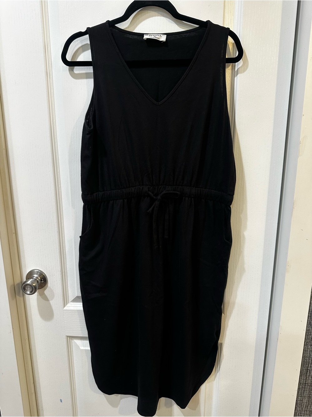 Zenana Outfitters Black Sleeveless V-Neck Drawstring Midi Dress